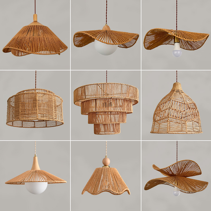 Set of 3 Rattan Pendant Lights, Layered Cylindrical Wicker Hanging Lamps, Modern Boho Lighting