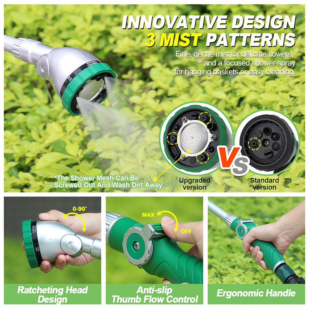 SUNSHINE 6-Pattern Long Reach Metal Garden Hose Nozzle with Ratcheting Head & Thumb Flow Control      [#SX30138Z]
