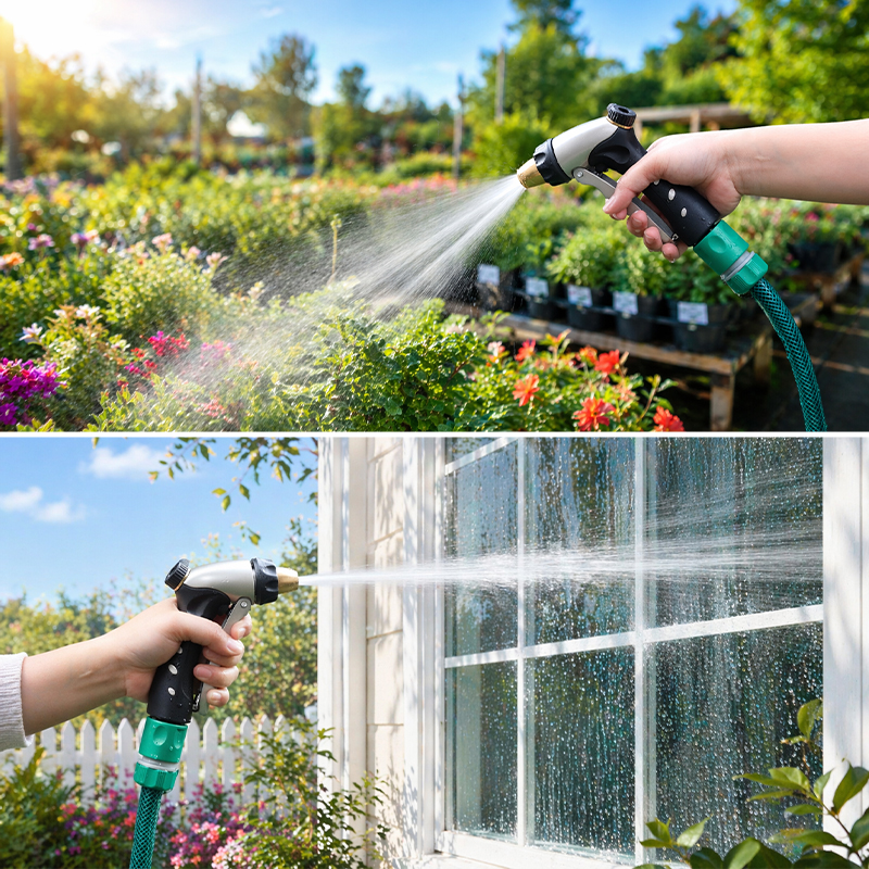 Easy Grip Metal Garden Hose Nozzle with 3 Spray Patterns and Flow Control