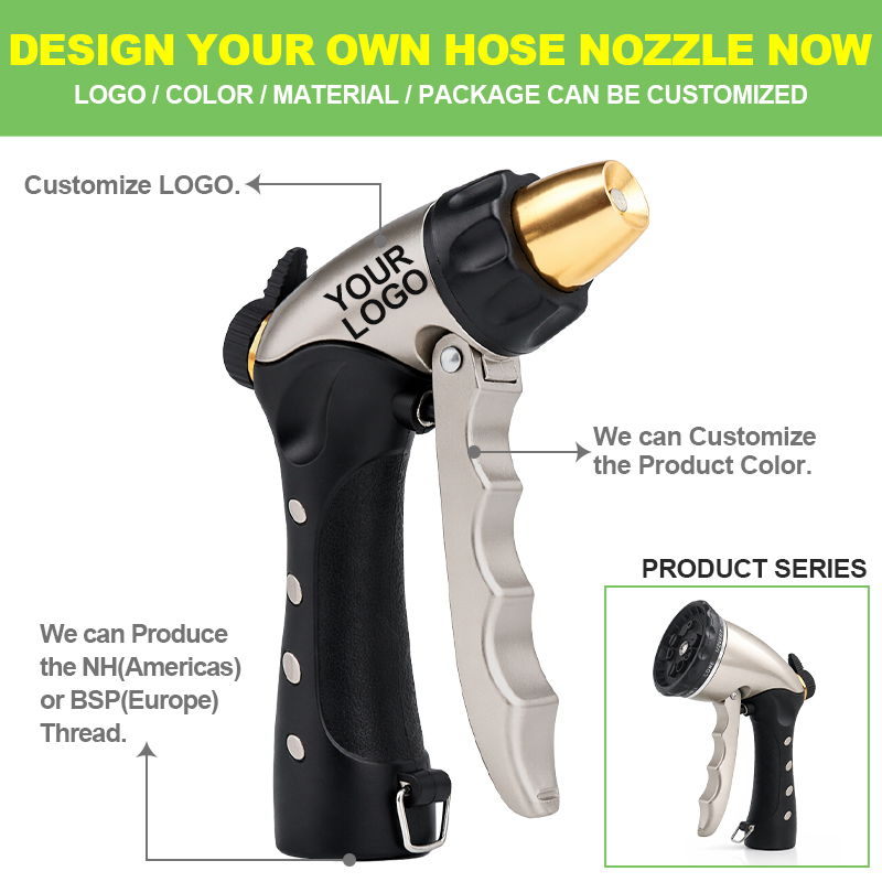 Easy Grip Metal Garden Hose Nozzle with 3 Spray Patterns and Flow Control
