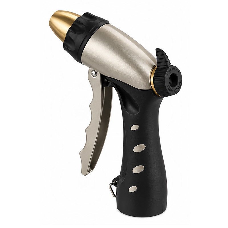 Easy Grip Metal Garden Hose Nozzle with 3 Spray Patterns and Flow Control