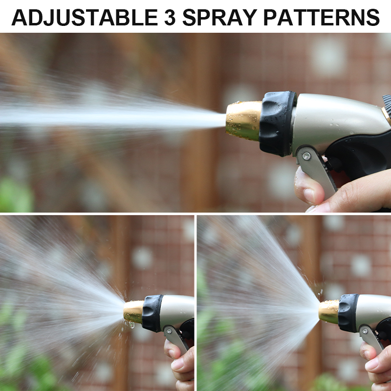 Easy Grip Metal Garden Hose Nozzle with 3 Spray Patterns and Flow Control