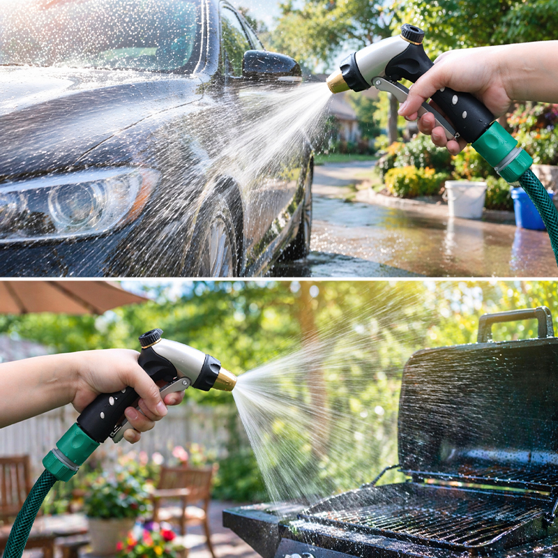 Easy Grip Metal Garden Hose Nozzle with 3 Spray Patterns and Flow Control