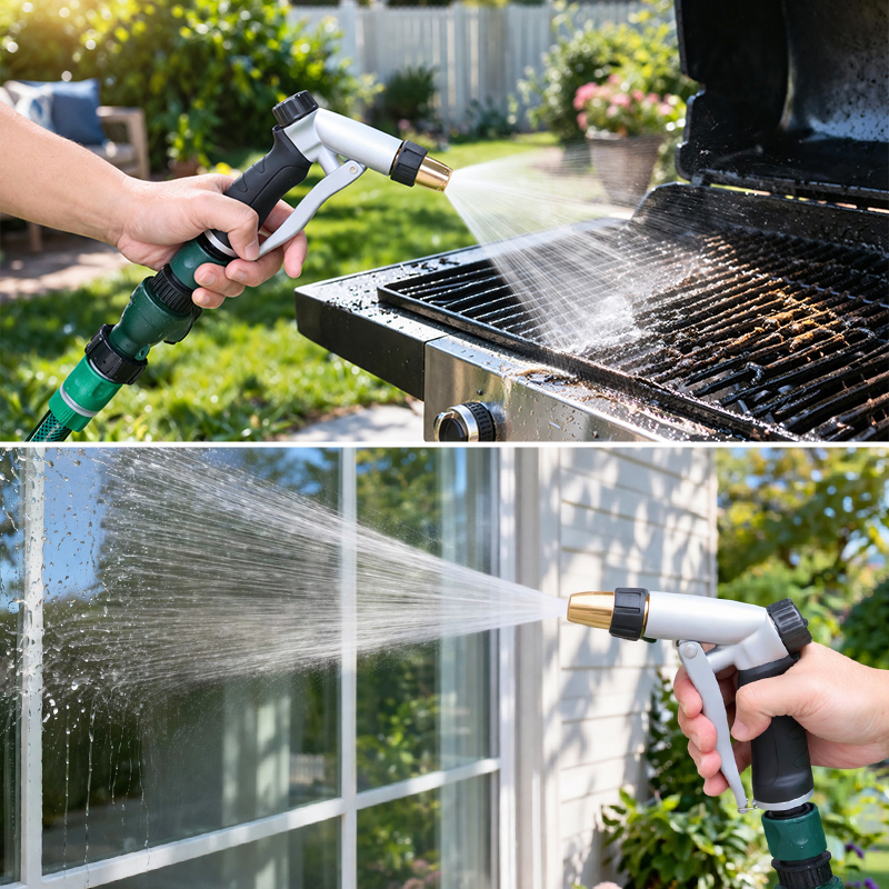 Easy Press Garden Hose Nozzle with 3 Spray Patterns and Flow Control
