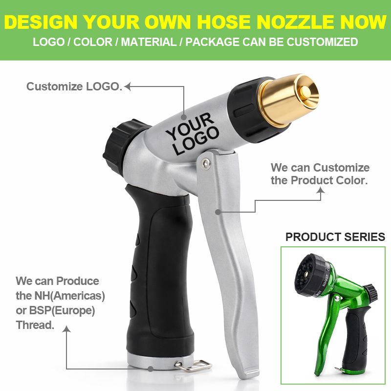 Easy Press Garden Hose Nozzle with 3 Spray Patterns and Flow Control