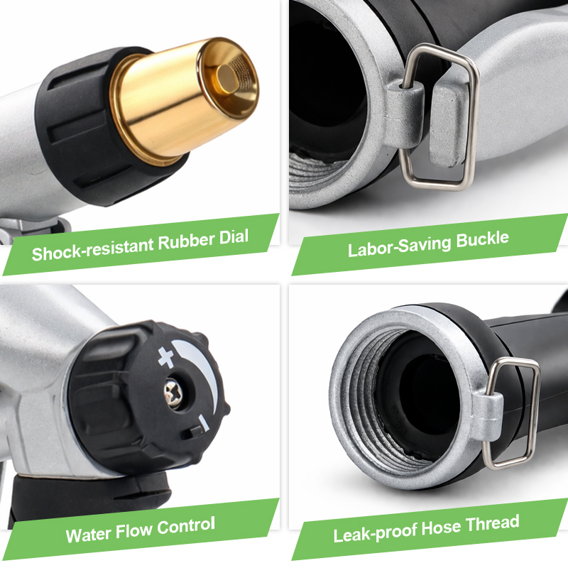 Easy Press Garden Hose Nozzle with 3 Spray Patterns and Flow Control
