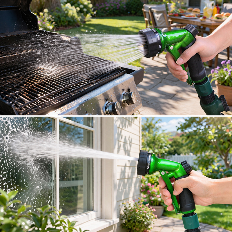 Easy Press Metal Hose Nozzle with 8 Spray Patterns and Flow Control