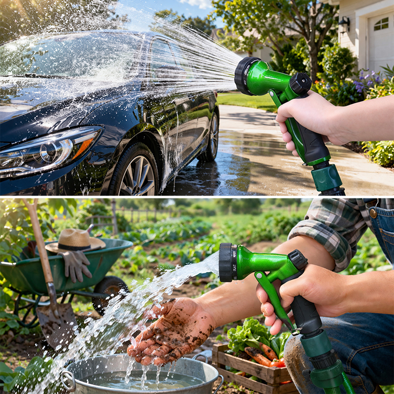 Easy Press Metal Hose Nozzle with 8 Spray Patterns and Flow Control