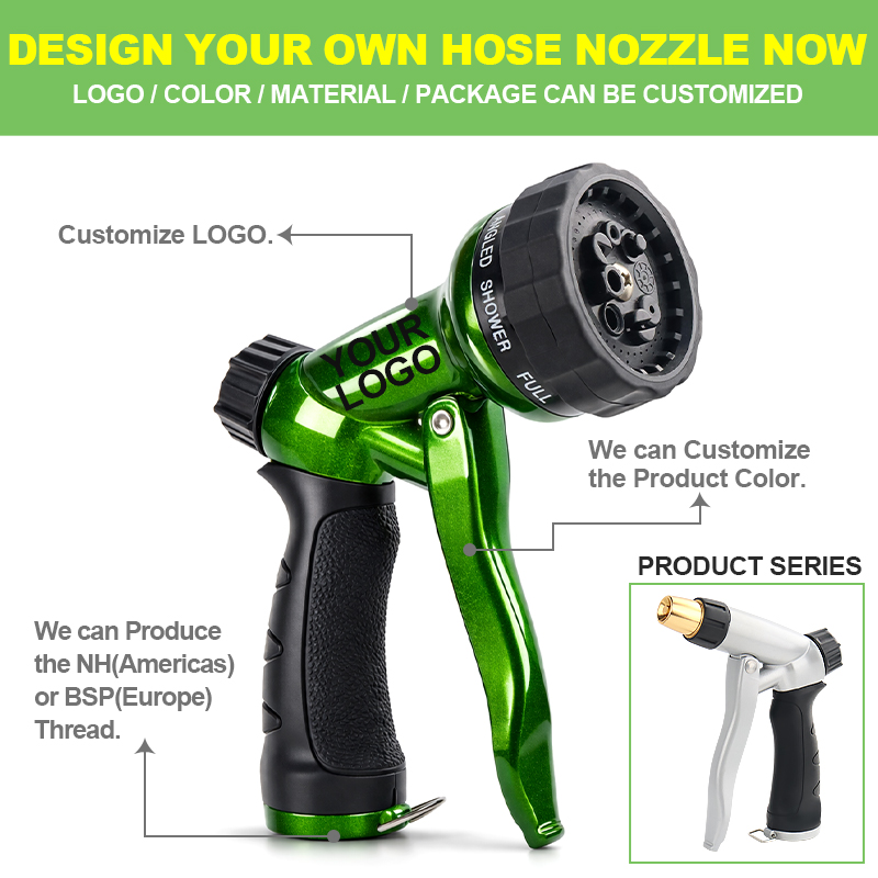 Easy Press Metal Hose Nozzle with 8 Spray Patterns and Flow Control