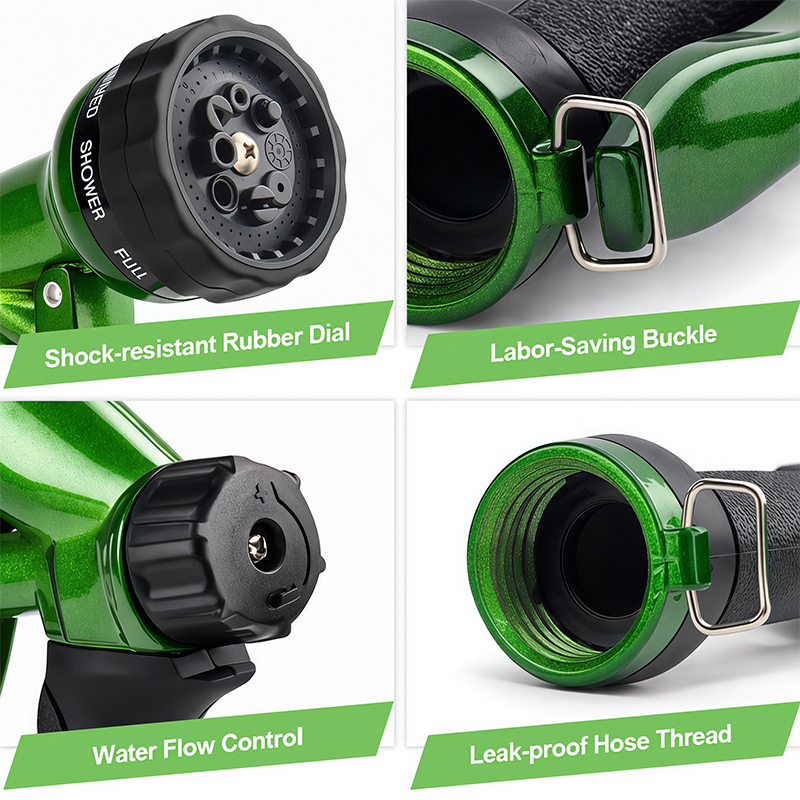 Easy Press Metal Hose Nozzle with 8 Spray Patterns and Flow Control