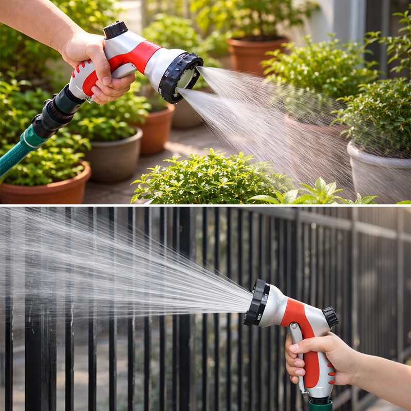 Easy Press Water Nozzle with 6 Spray Patterns and Flow Control