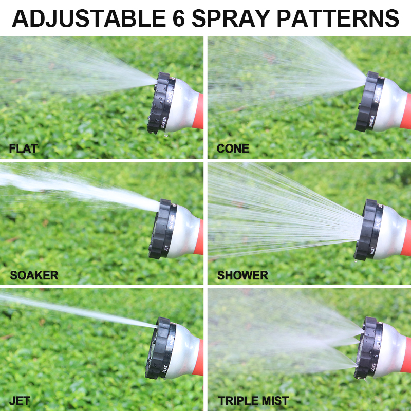 Easy Press Water Nozzle with 6 Spray Patterns and Flow Control