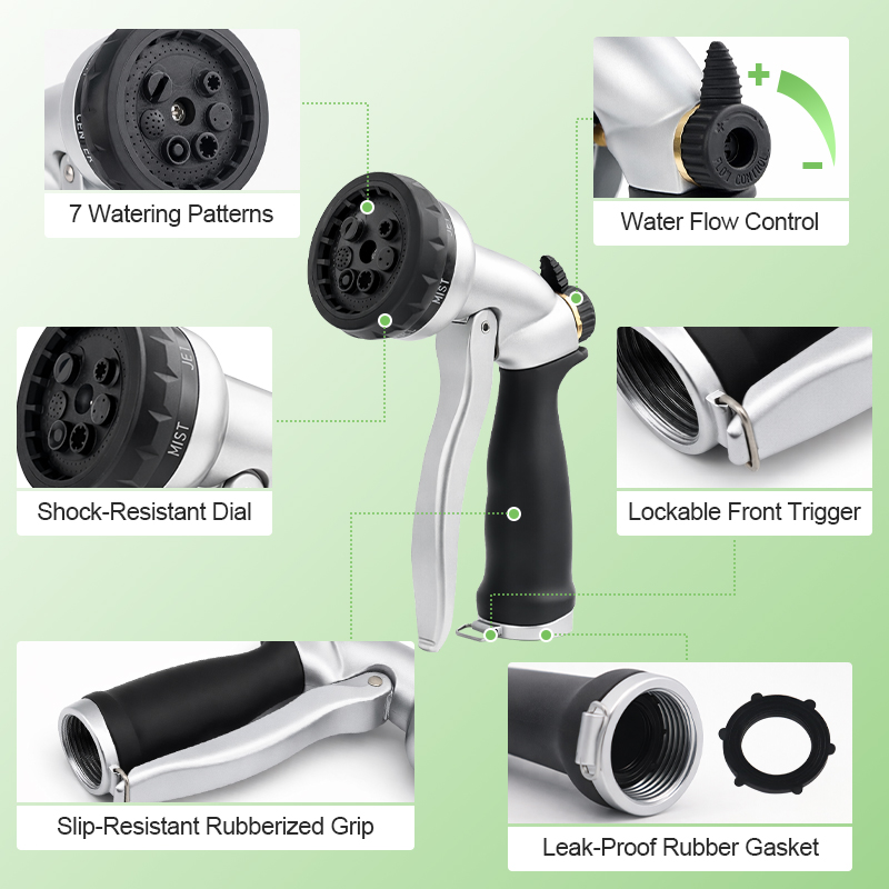 Easy Squeeze Garden Hose Nozzle with 7 Spray Patterns and Flow Control