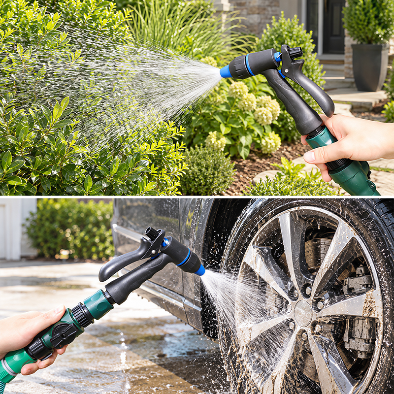 Easy Squeeze Garden Nozzle – 3 Spray Patterns with Flow Control & Trigger Lock