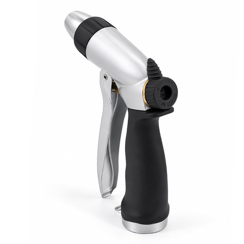Easy Squeeze Metal Garden Hose Nozzle with 3 Spray Patterns and Flow Control