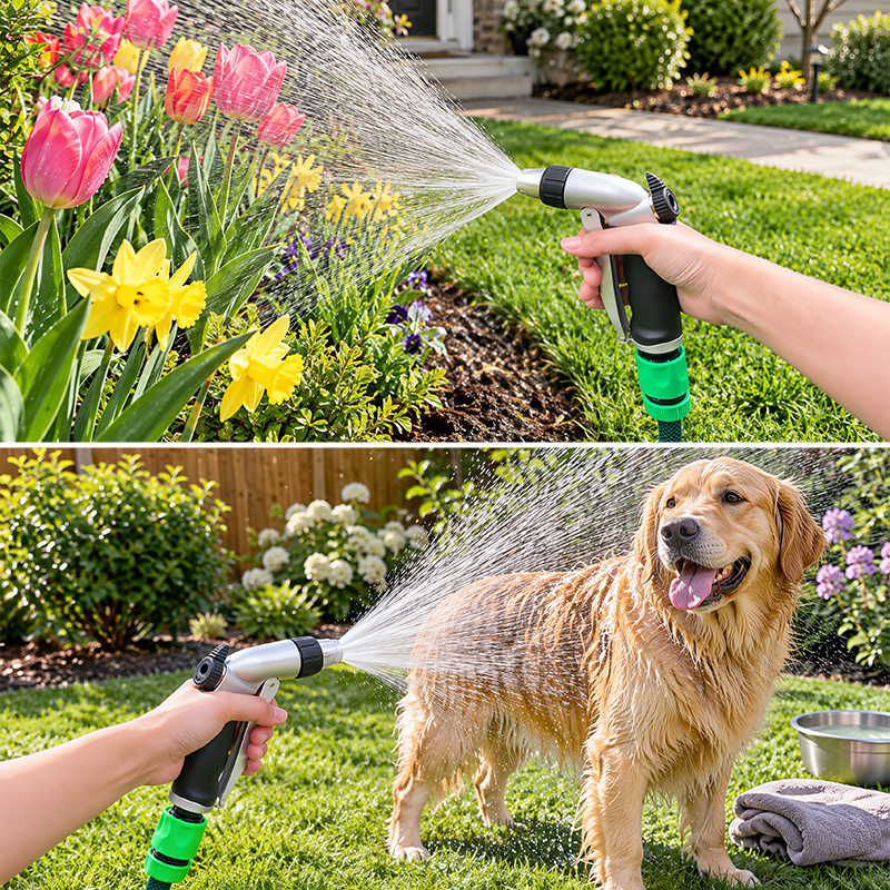 Easy Squeeze Metal Garden Hose Nozzle with 3 Spray Patterns and Flow Control