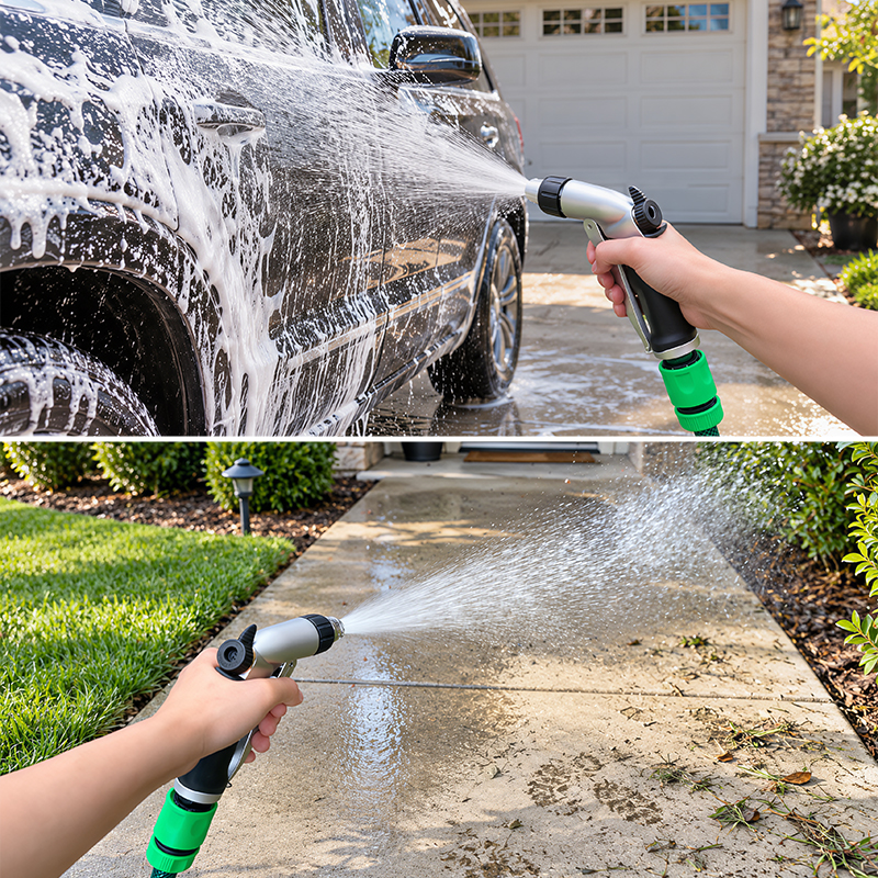 Easy Squeeze Metal Garden Hose Nozzle with 3 Spray Patterns and Flow Control
