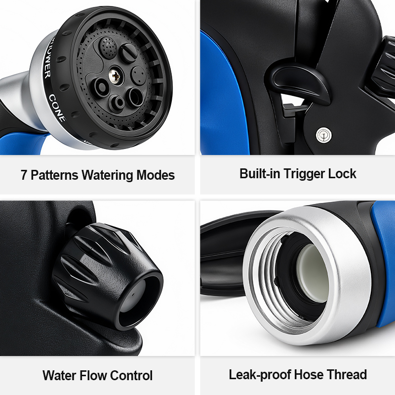 Easy Squeeze Watering Nozzle – 7 Spray Patterns with Flow Control & Trigger Lock