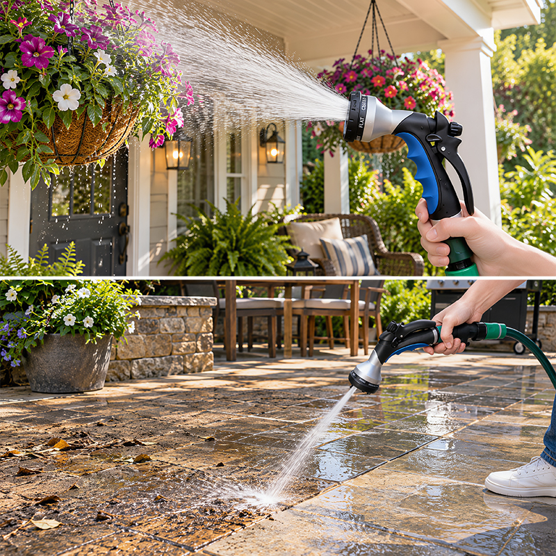 Easy Squeeze Watering Nozzle – 7 Spray Patterns with Flow Control & Trigger Lock