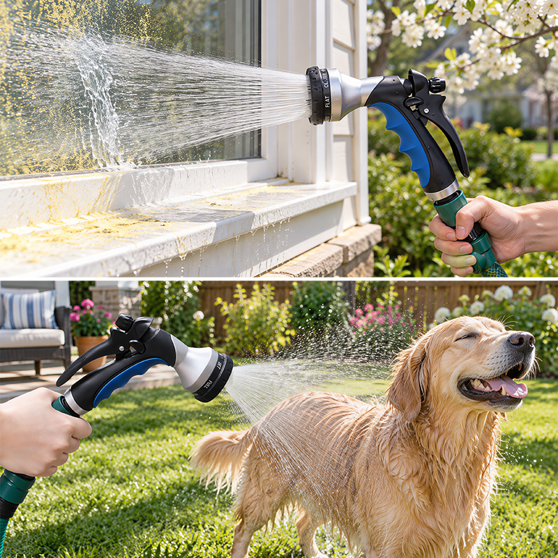Easy Squeeze Watering Nozzle – 7 Spray Patterns with Flow Control & Trigger Lock