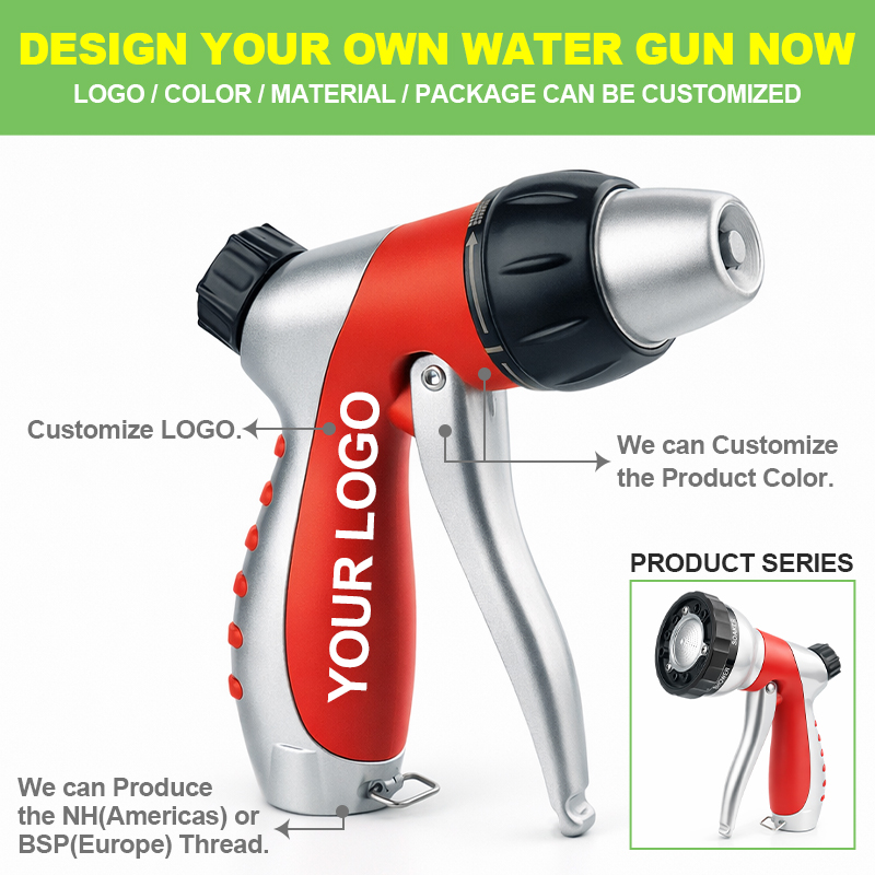 Easy Trigger Hose Nozzle 3 Spray Patterns Heavy Duty Metal Garden Sprayer