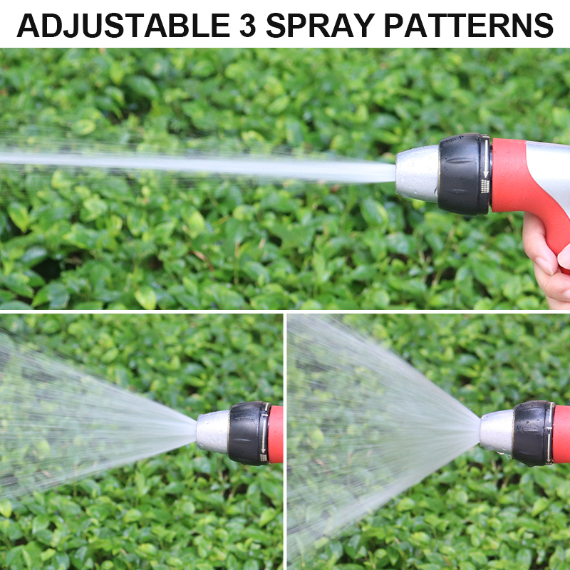 Easy Trigger Hose Nozzle 3 Spray Patterns Heavy Duty Metal Garden Sprayer