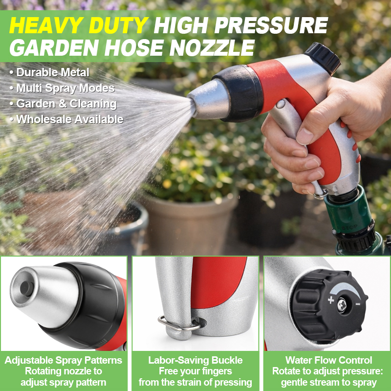Easy Trigger Hose Nozzle 3 Spray Patterns Heavy Duty Metal Garden Sprayer