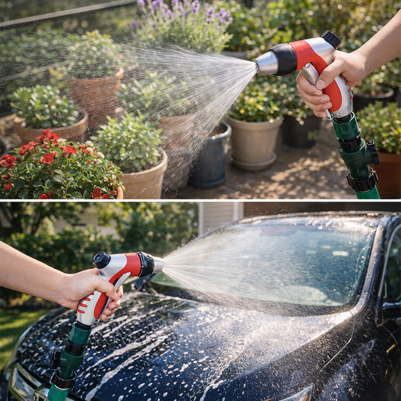 Easy Trigger Hose Nozzle 3 Spray Patterns Heavy Duty Metal Garden Sprayer