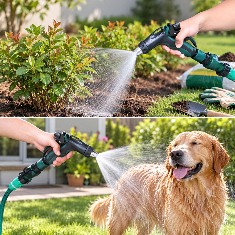 3-Pattern Garden Hose Nozzle with Trigger Lock & Flow Control