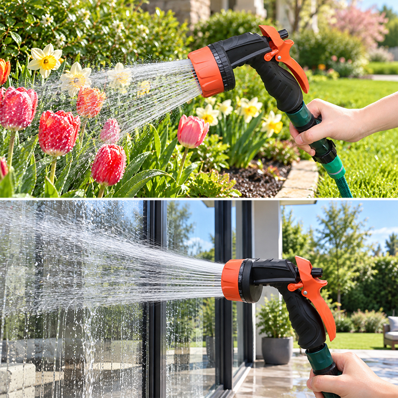 10-Pattern Garden Hose Nozzle with Trigger Lock & Flow Control