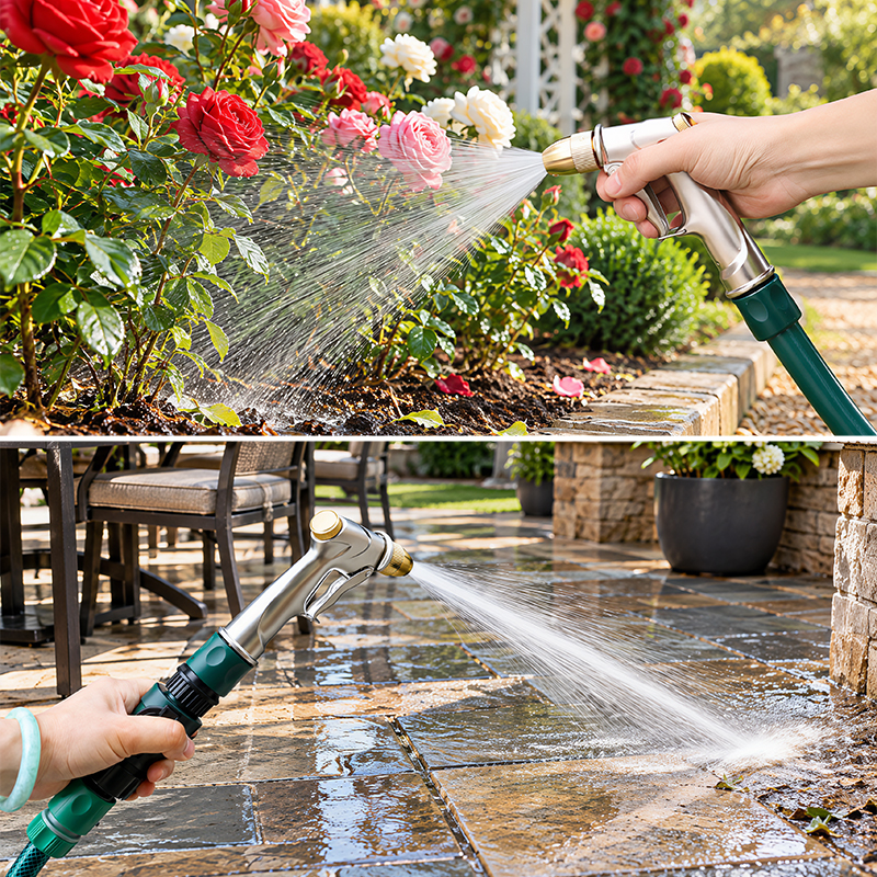 No Squeeze Garden Hose Nozzle with 3 Spray Modes and Brass Nozzle