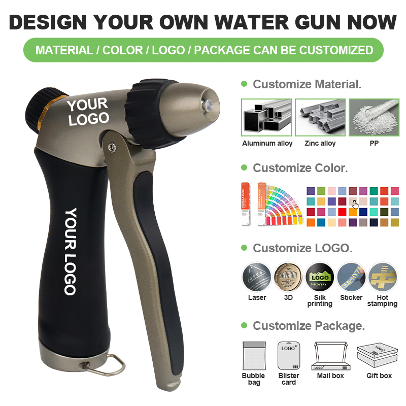 No Squeeze Metal Garden Hose Nozzle with 3 Spray Patterns and Flow Control