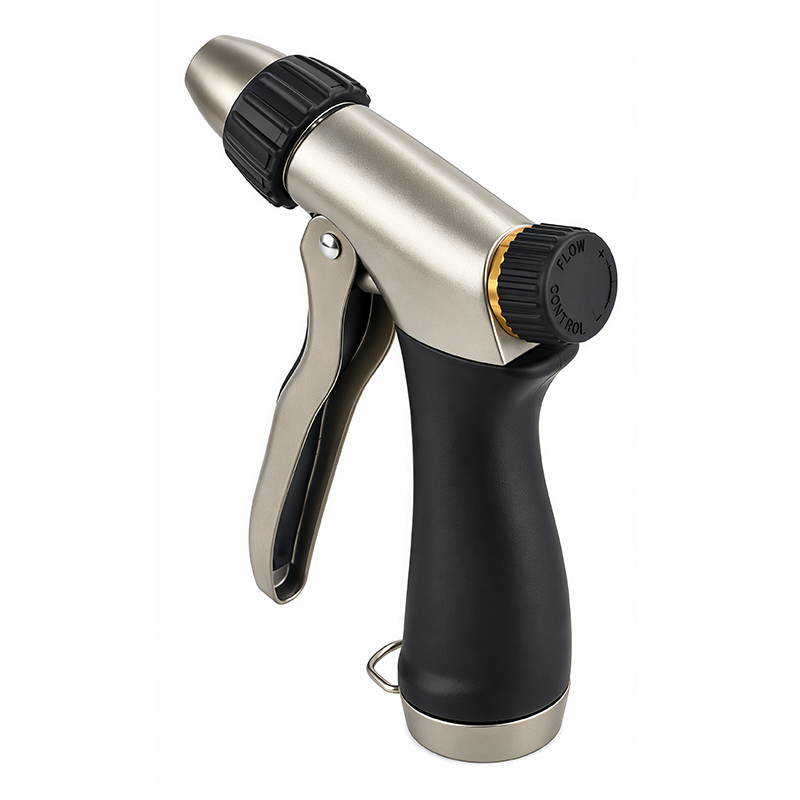 No Squeeze Metal Garden Hose Nozzle with 3 Spray Patterns and Flow Control