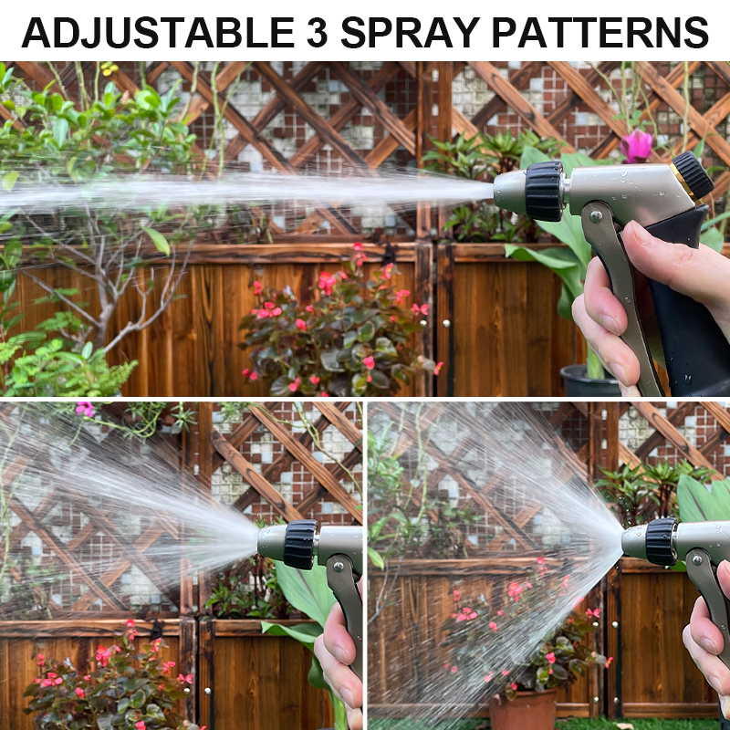 No Squeeze Metal Garden Hose Nozzle with 3 Spray Patterns and Flow Control