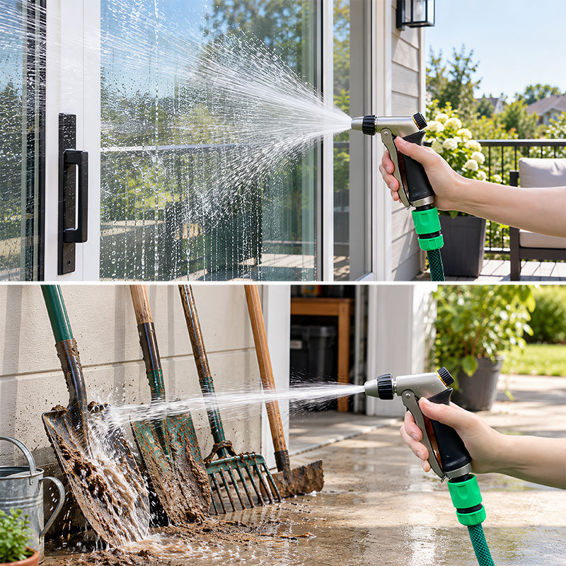 No Squeeze Metal Garden Hose Nozzle with 3 Spray Patterns and Flow Control