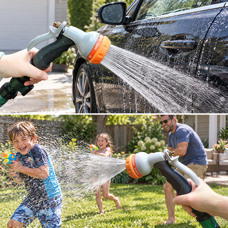 7-Pattern Metal Squeeze Action Hose Nozzle with Flow Control & Trigger Lock