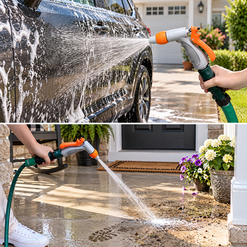 3-Pattern Squeeze Control Hose Nozzle with Flow Control & Trigger Lock