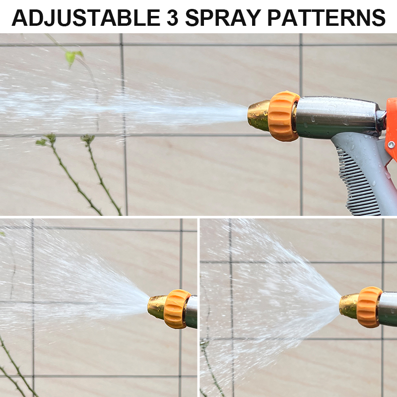 Metal 3-Pattern Squeeze Control Spray Nozzle with Flow Control & Trigger Lock