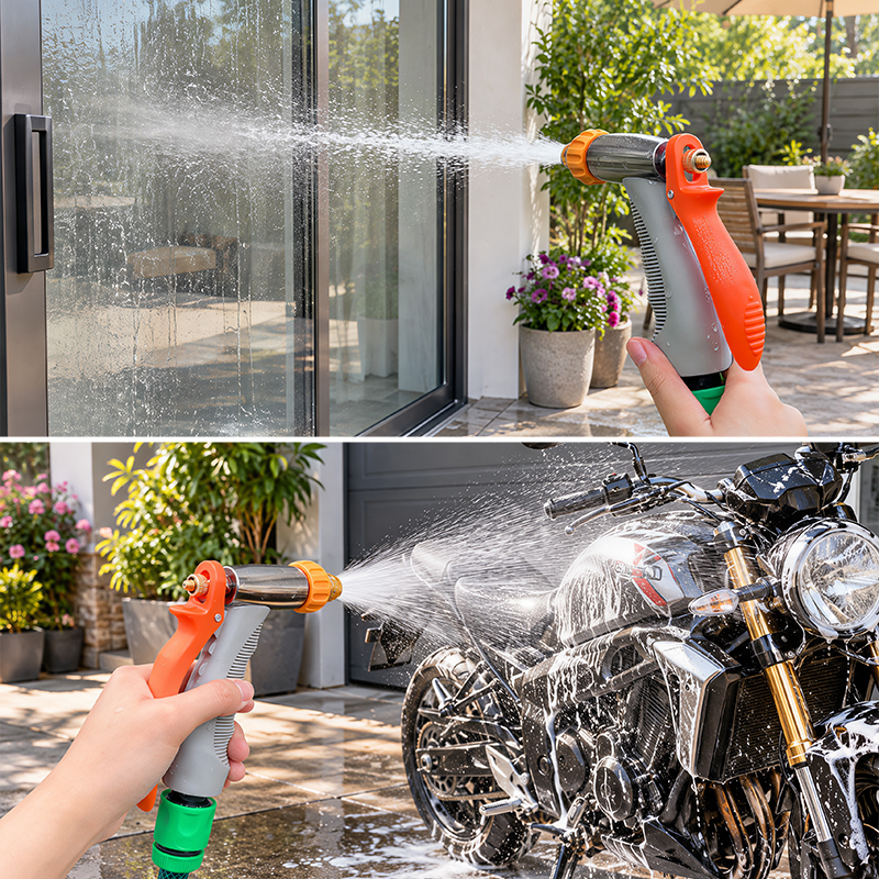 Metal 3-Pattern Squeeze Control Spray Nozzle with Flow Control & Trigger Lock