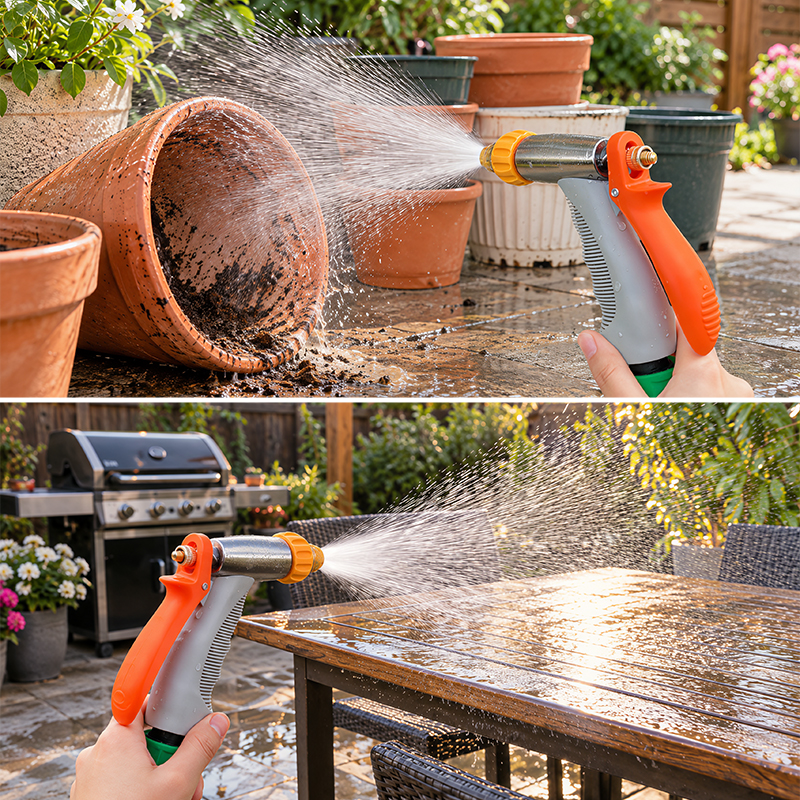 Metal 3-Pattern Squeeze Control Spray Nozzle with Flow Control & Trigger Lock