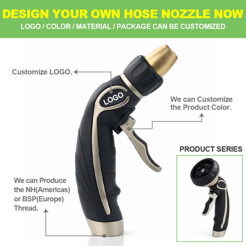 Squeeze Grip Metal Garden Hose Nozzle with 3 Spray Patterns