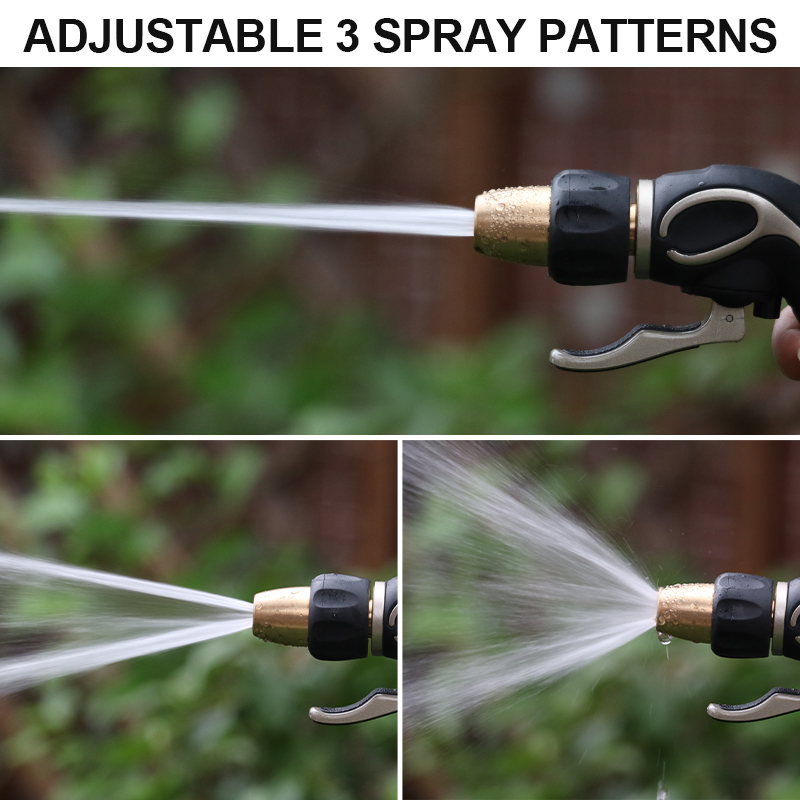 Squeeze Grip Metal Garden Hose Nozzle with 3 Spray Patterns