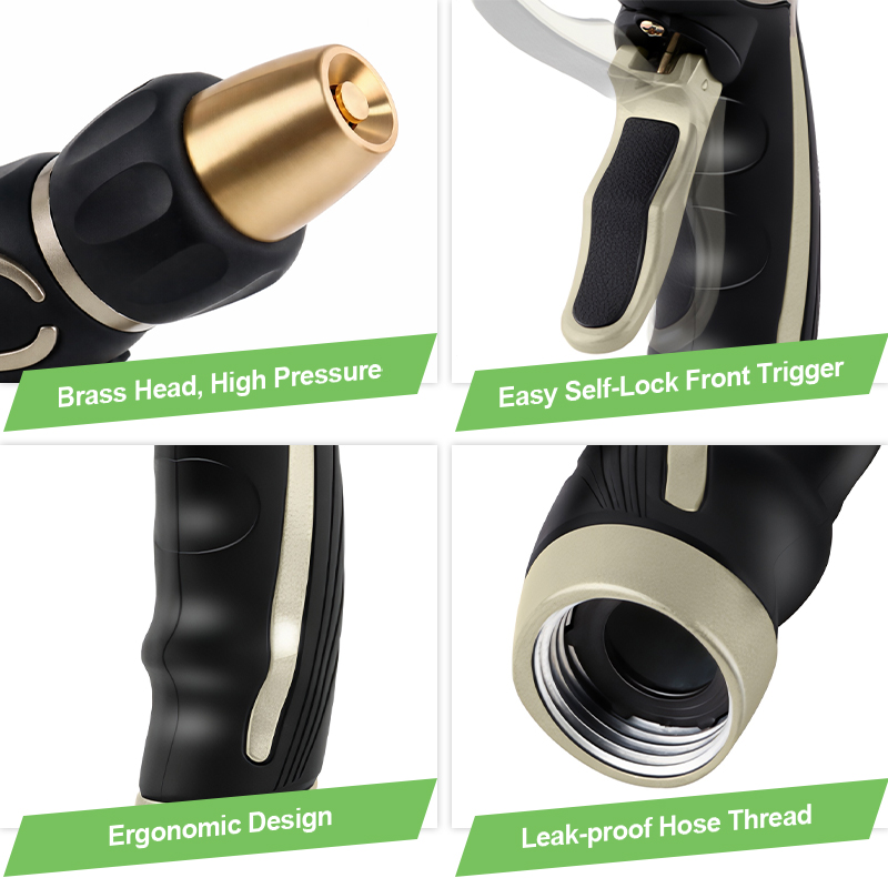 Squeeze Grip Metal Garden Hose Nozzle with 3 Spray Patterns