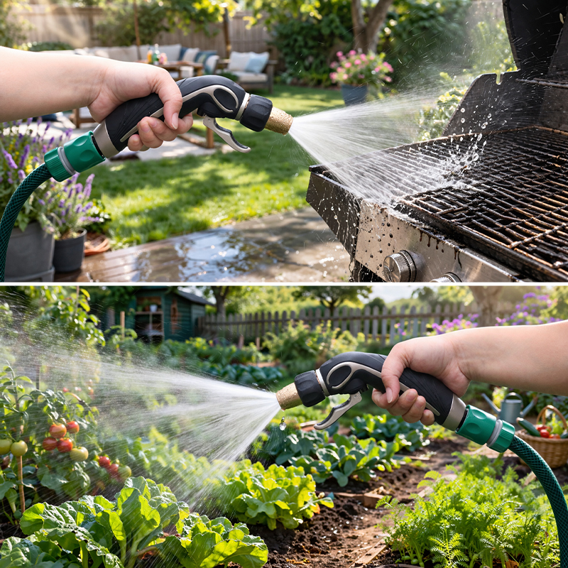 Squeeze Grip Metal Garden Hose Nozzle with 3 Spray Patterns