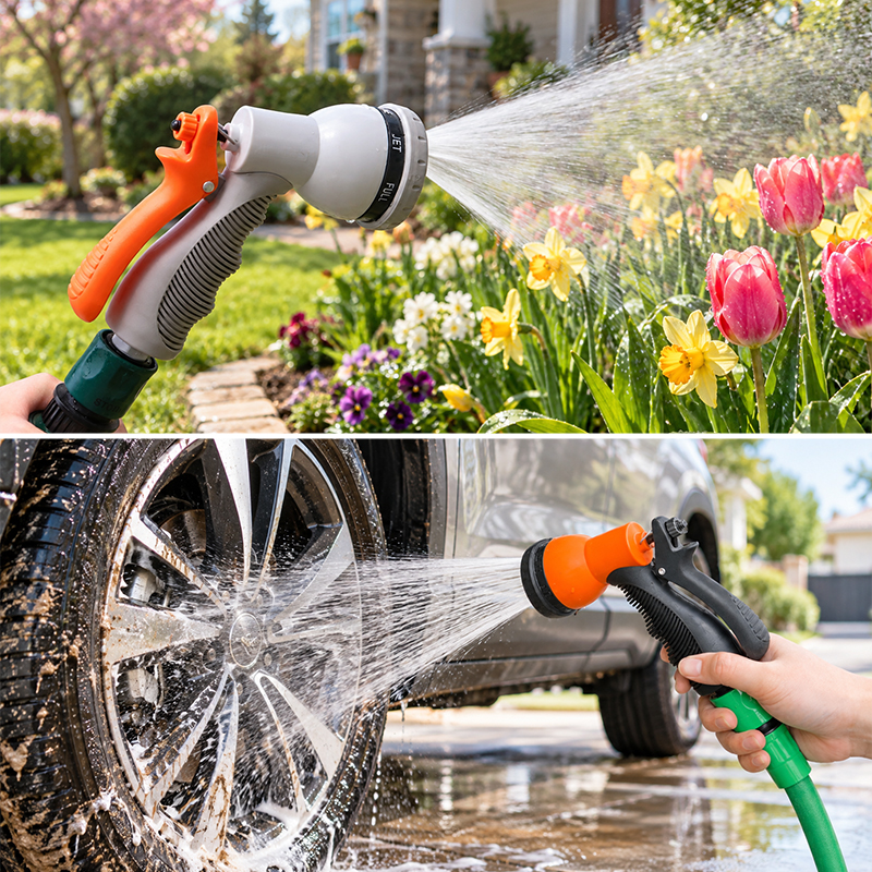 7-Pattern Squeeze Grip Garden Hose Nozzle with Flow Control & Trigger Lock