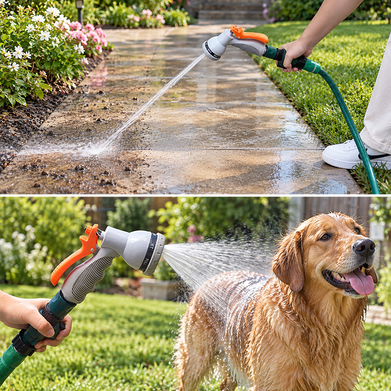 7-Pattern Squeeze Grip Garden Hose Nozzle with Flow Control & Trigger Lock