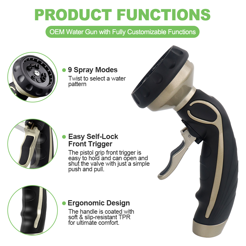 Squeeze Handle Garden Hose Nozzle with 9 Spray Patterns