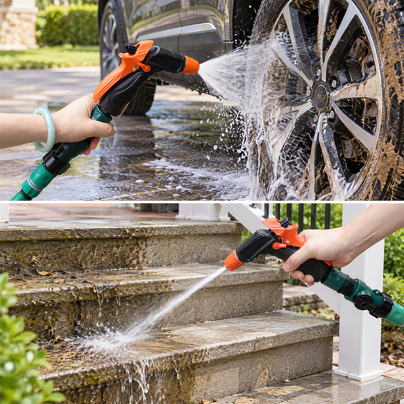 3-Pattern Squeeze Lever Hose Nozzle with Flow Control & Trigger Lock