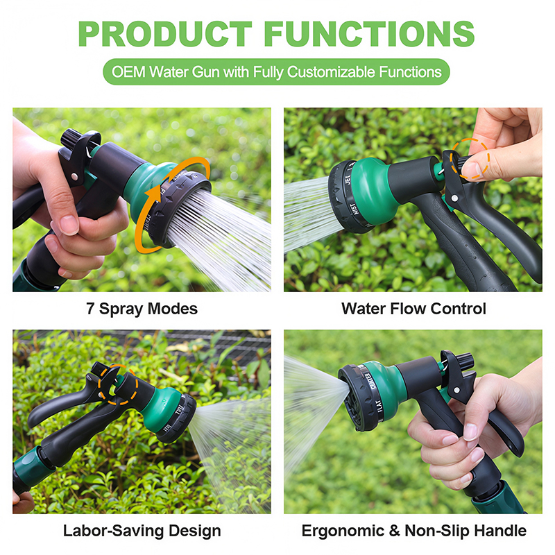 Squeeze Nozzle for Water Hose – 7 Spray Patterns with Flow Control & Trigger Lock