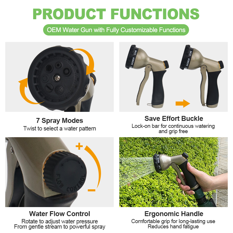 Trigger Spray Metal Garden Hose Nozzle with 7 Spray Patterns and Flow Control